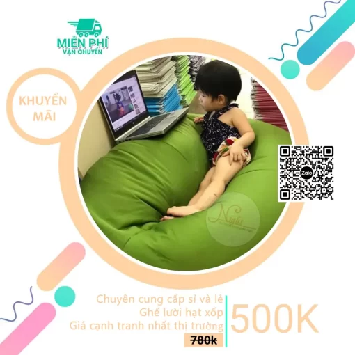 Ghế lười hạt xốp hình giọt nước thông minh TPHCM nước màu xanh cốm GLN125